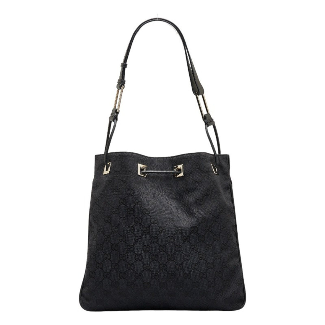 GUCCI GG Canvas One Shoulder Bag 001 4021 Black Leather Women's