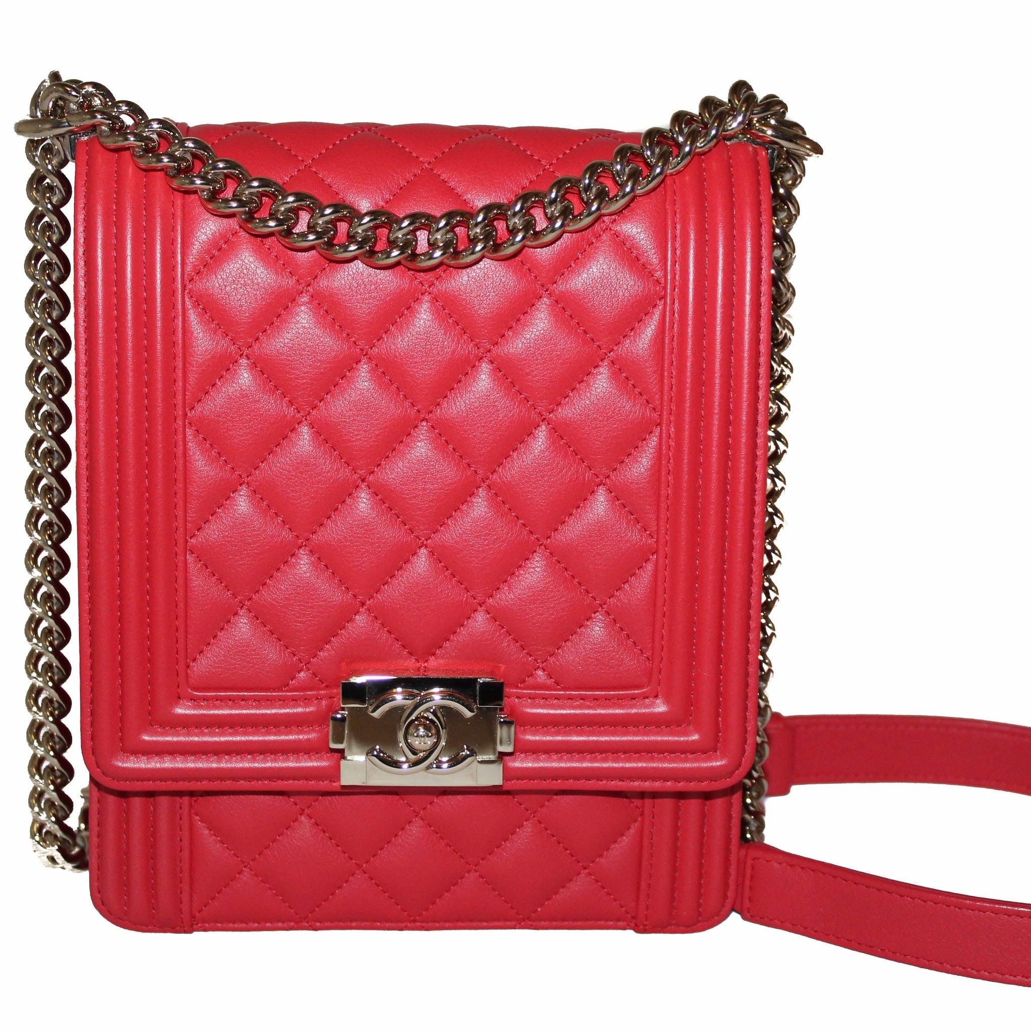 Chanel Red North South Boy Calfskin Leather Shoulder Bag