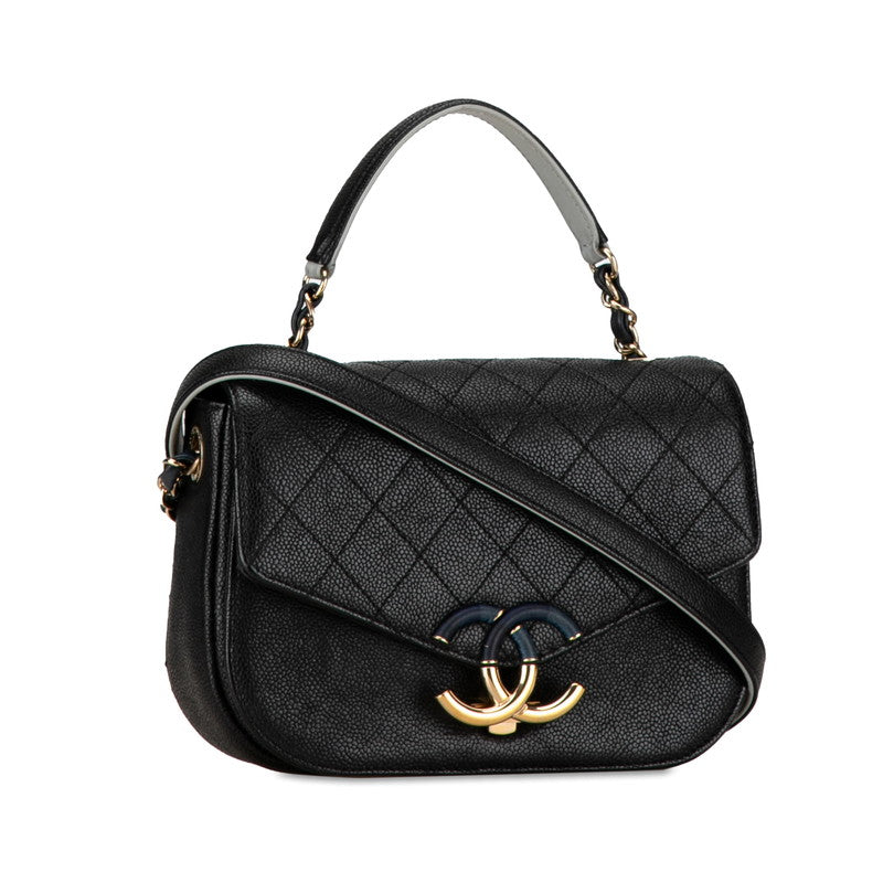 Chanel CC Caviar Top Handle Flap Bag  Leather Shoulder Bag in Good condition