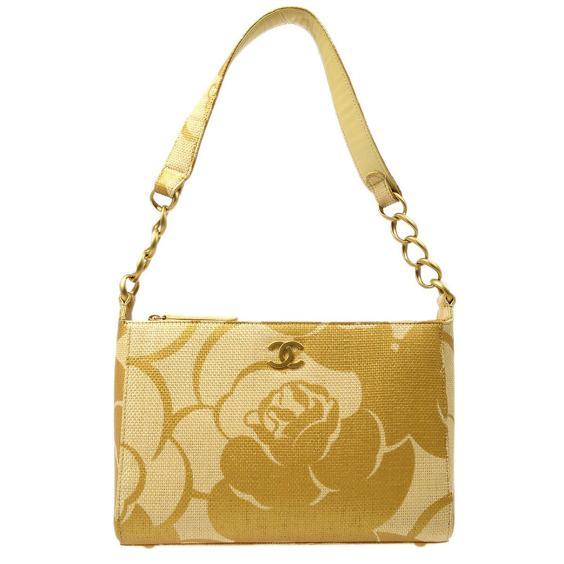 CHANEL 2003-2004 Beige Straw Shoulder Bag 39754