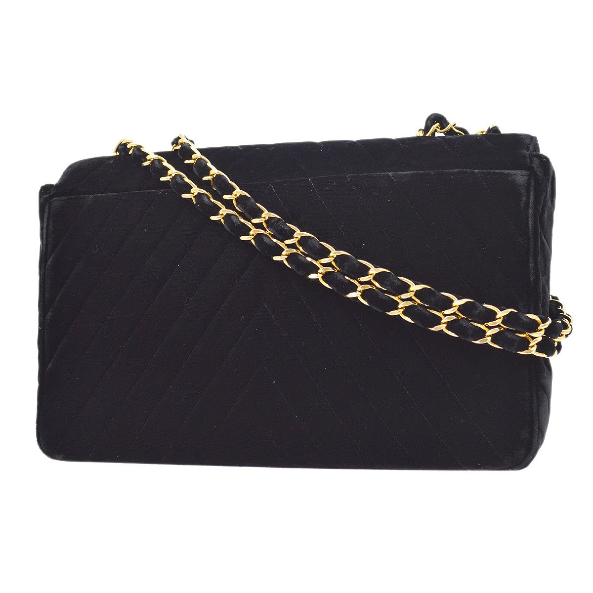 Chanel? 1991-1994 Chevron Classic Flap Maxi Black Velvet AK37942e
