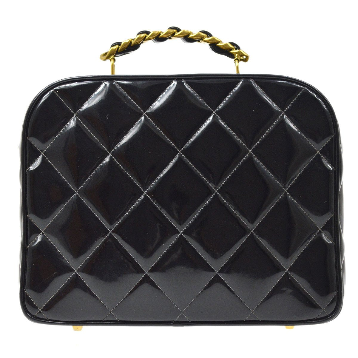 CHANEL 1994-1996 Black Patent Leather Quilted 2way Bag Medium AK38569i