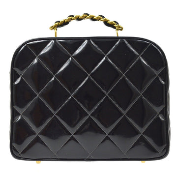 CHANEL 1994-1996 Black Patent Leather Quilted 2way Bag Medium AK38569i