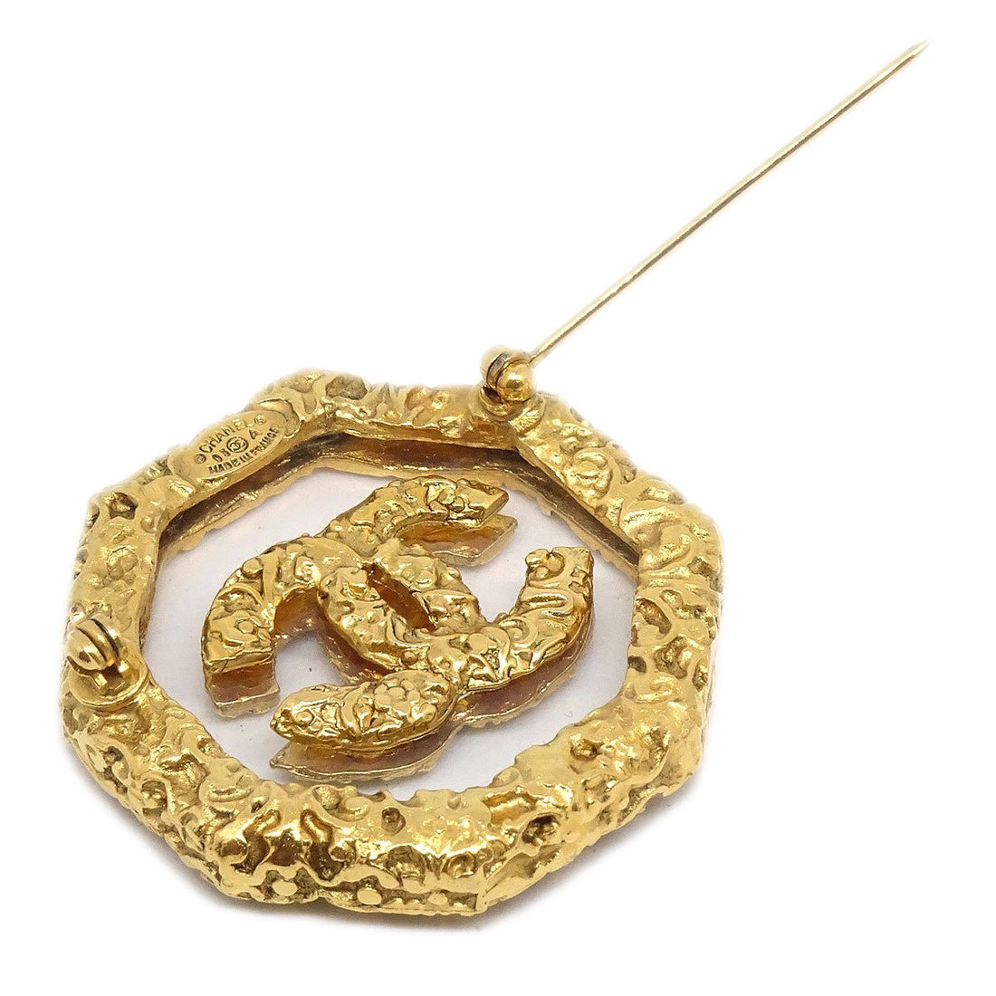 CHANEL 1993 Octagon Brooch Gold Clear 81181