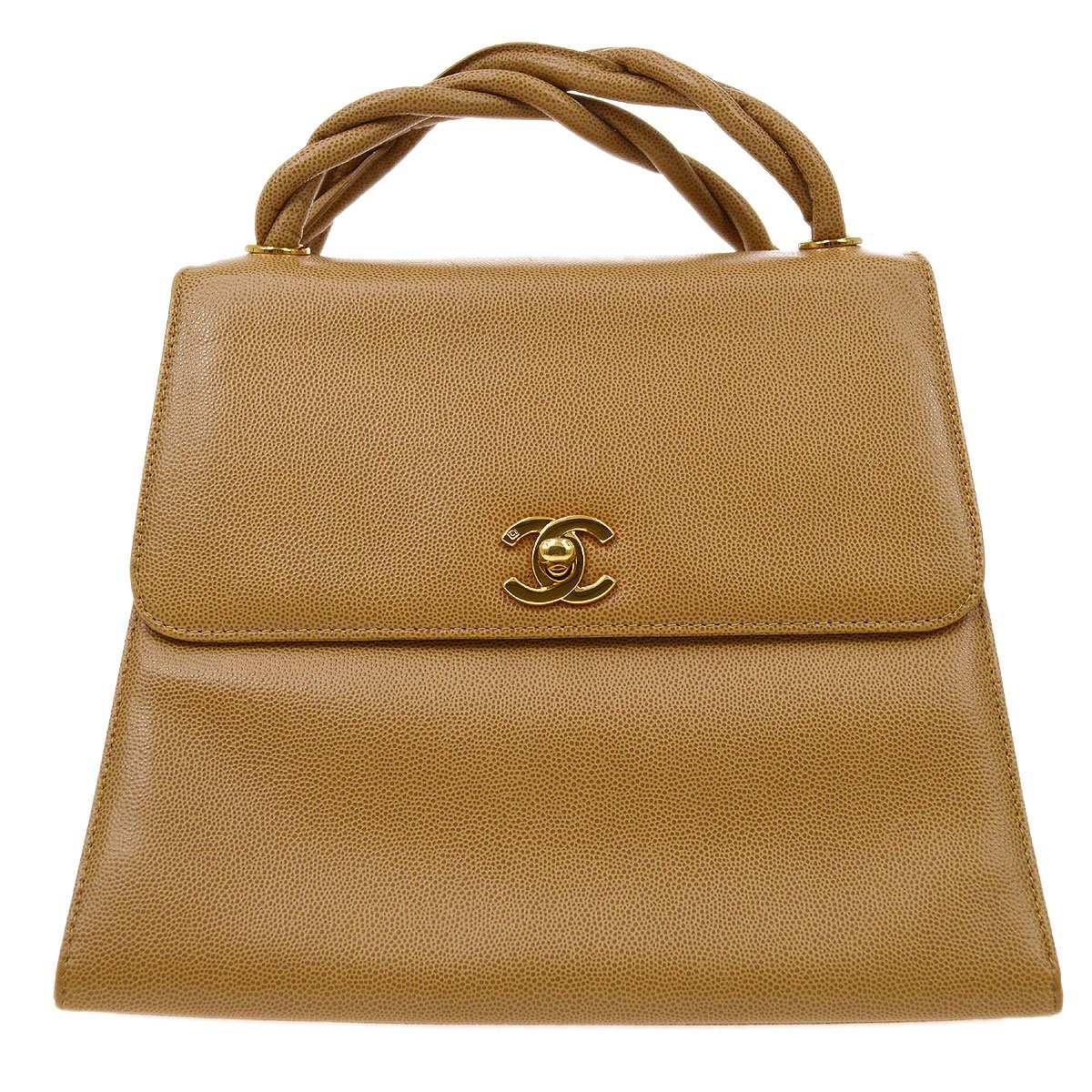 CHANEL 1997-1999 Trapezoid Flap Shoulder Bag Beige Caviar 37480