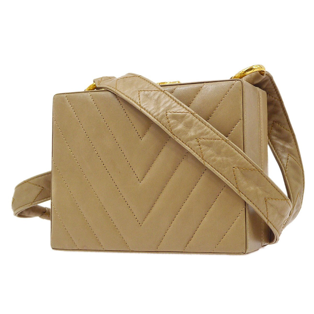 CHANEL 1997-1999 Chevron Box Bag Beige Lambskin 91386