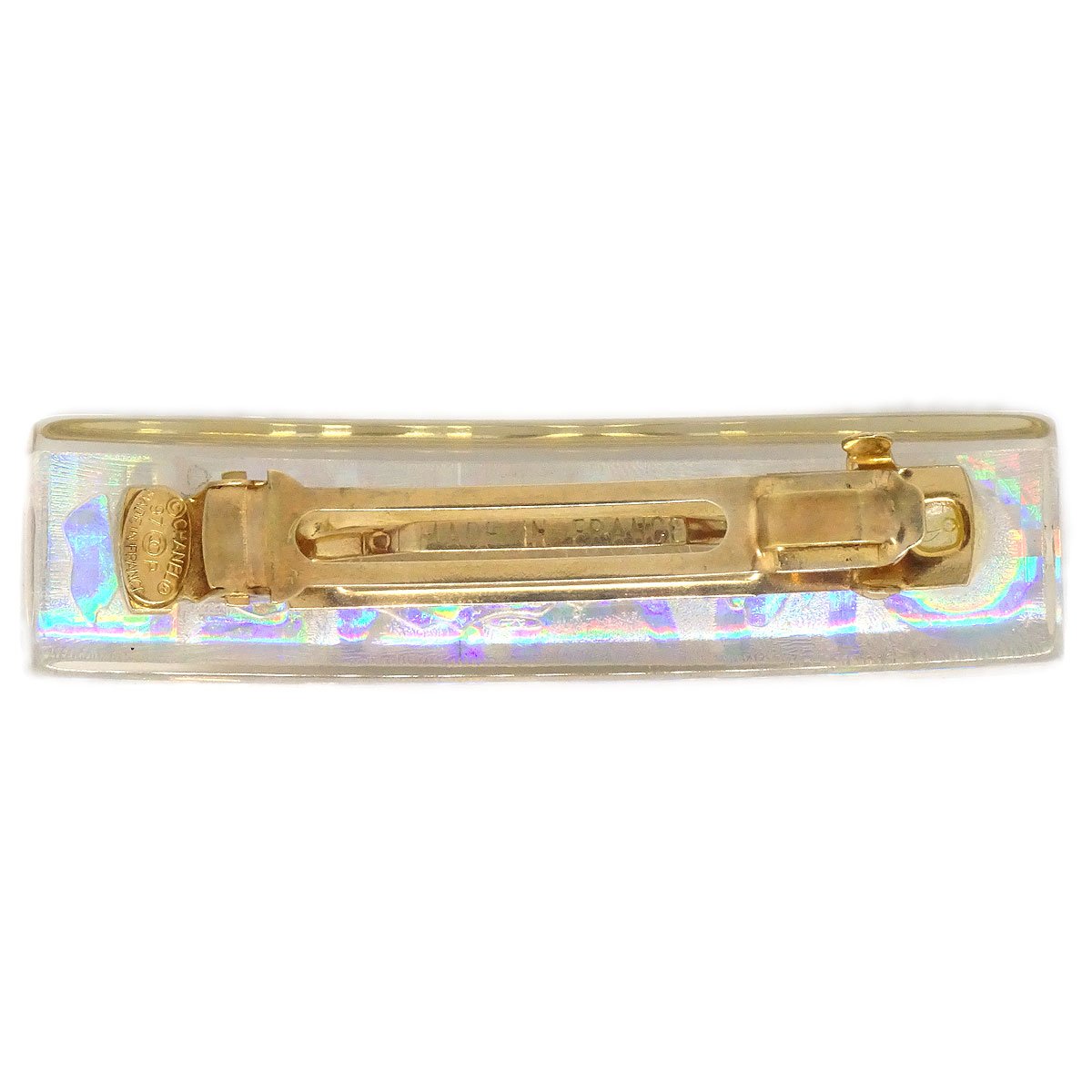 CHANEL 1997 Clear Rainbow Lucite Hair Clip Barrette 91496
