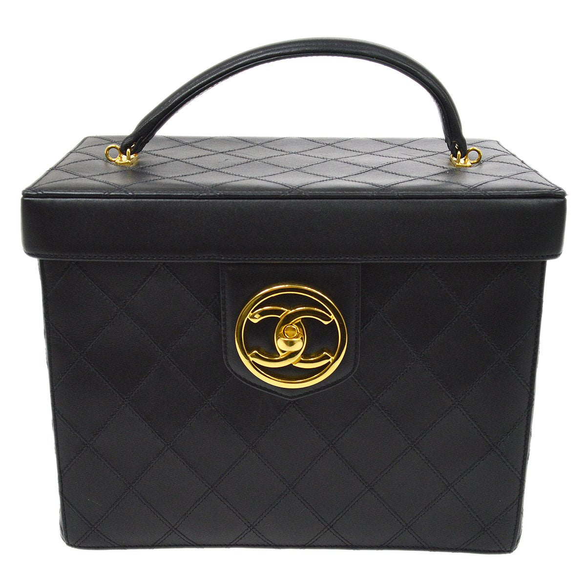 CHANEL 1994-1996 Black Lambskin Cosmoline 2way Vanity Bag AK17189d