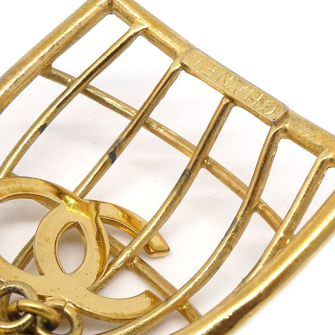 CHANEL 1993 Birdcage Earrings Clip-On Gold 92077