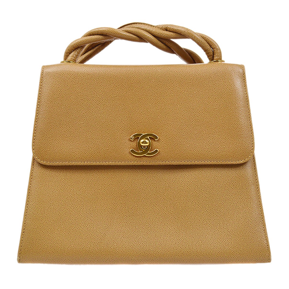 CHANEL 1997-1999 Braided Shoulder Bag Beige Caviar Skin 72341