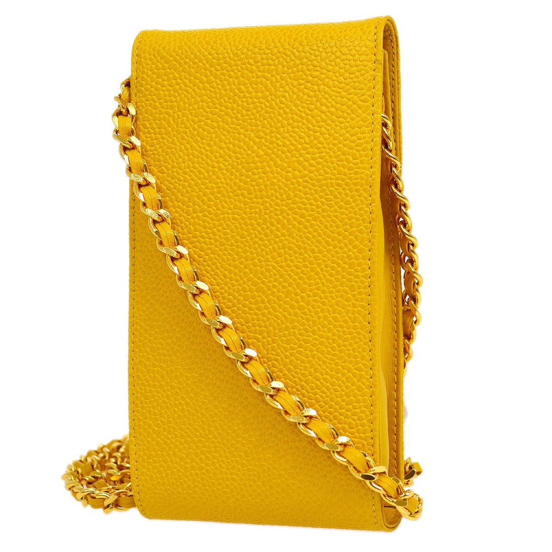CHANEL 1996-1997 Chain Shoulder Bag Phone Case Yellow Caviar Skin NR14031h