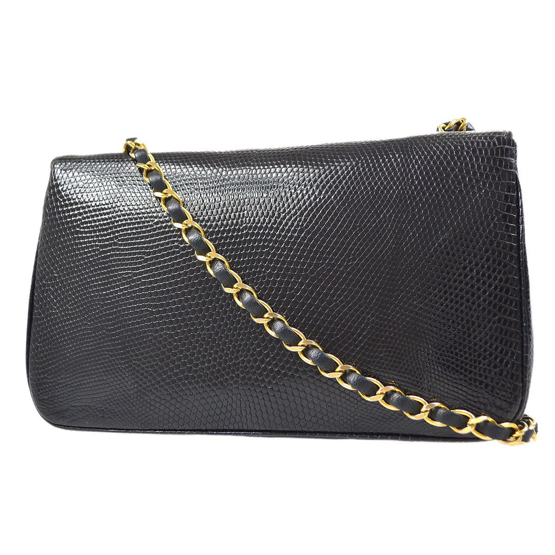 CHANEL * 1989-1991 Turnlock Full Flap Small Black Lizard