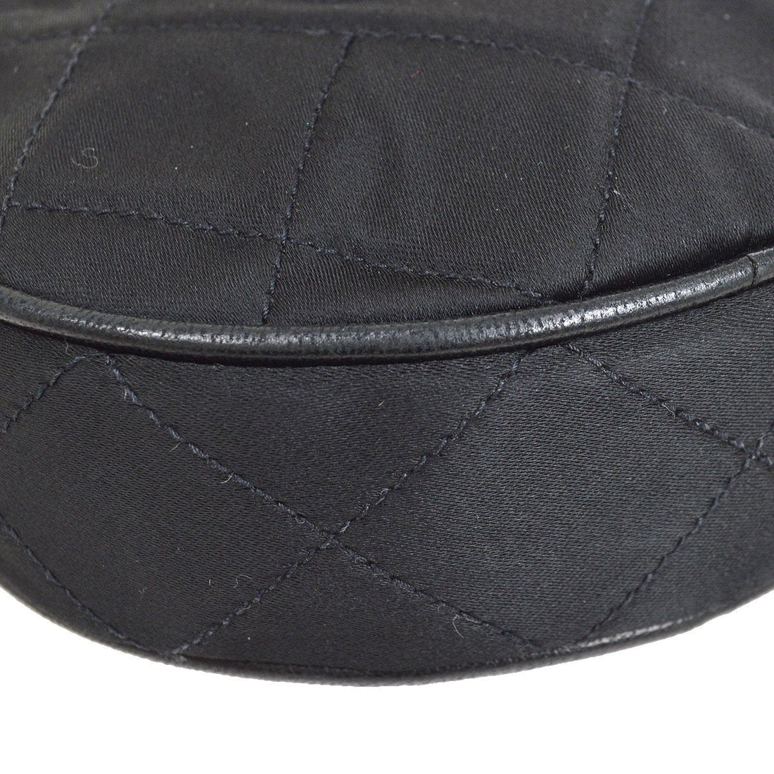 CHANEL 1989-1991 Round Shoulder Bag Black Satin