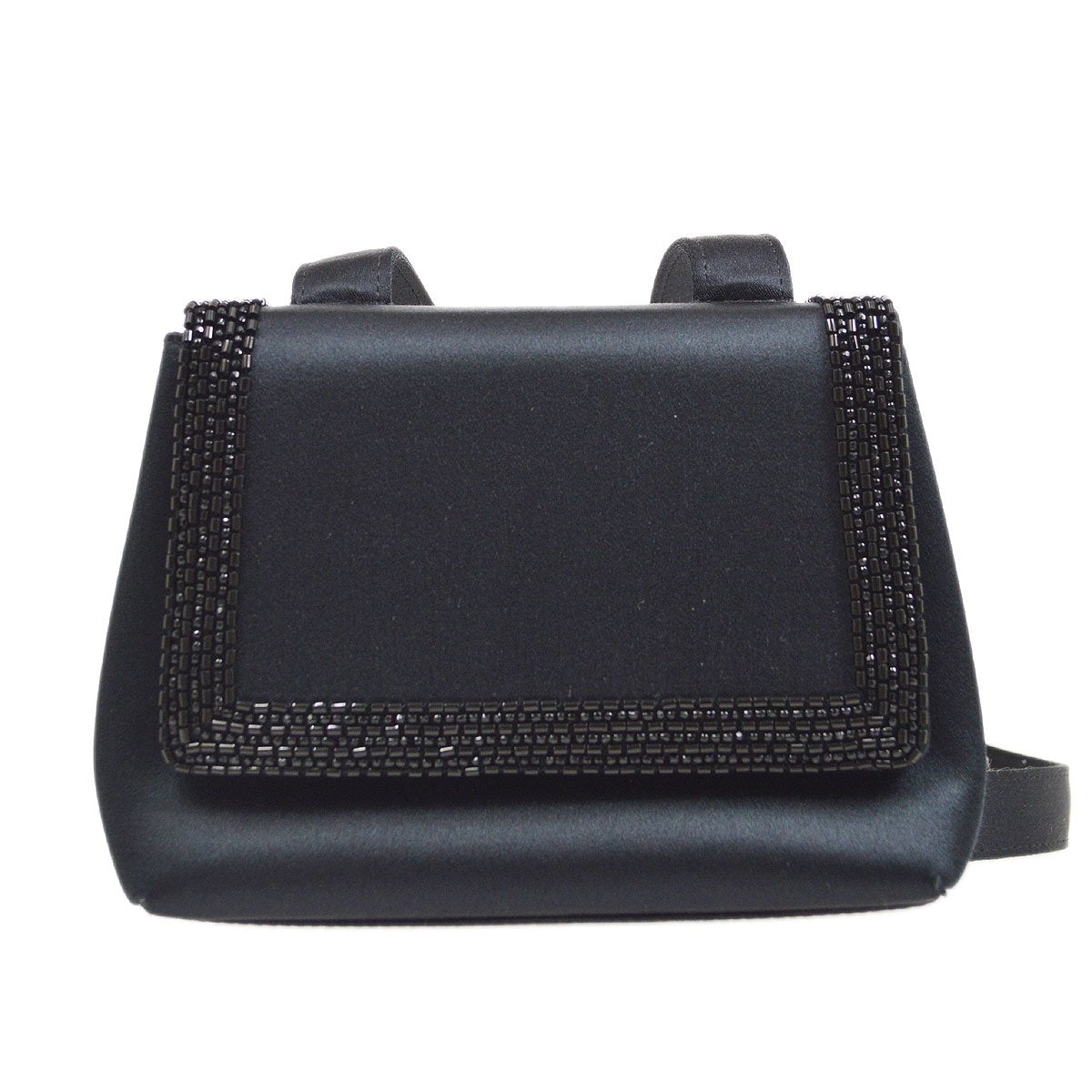 CHANEL 1998 Black Satin Beaded Trimmed Flap Bag 21211