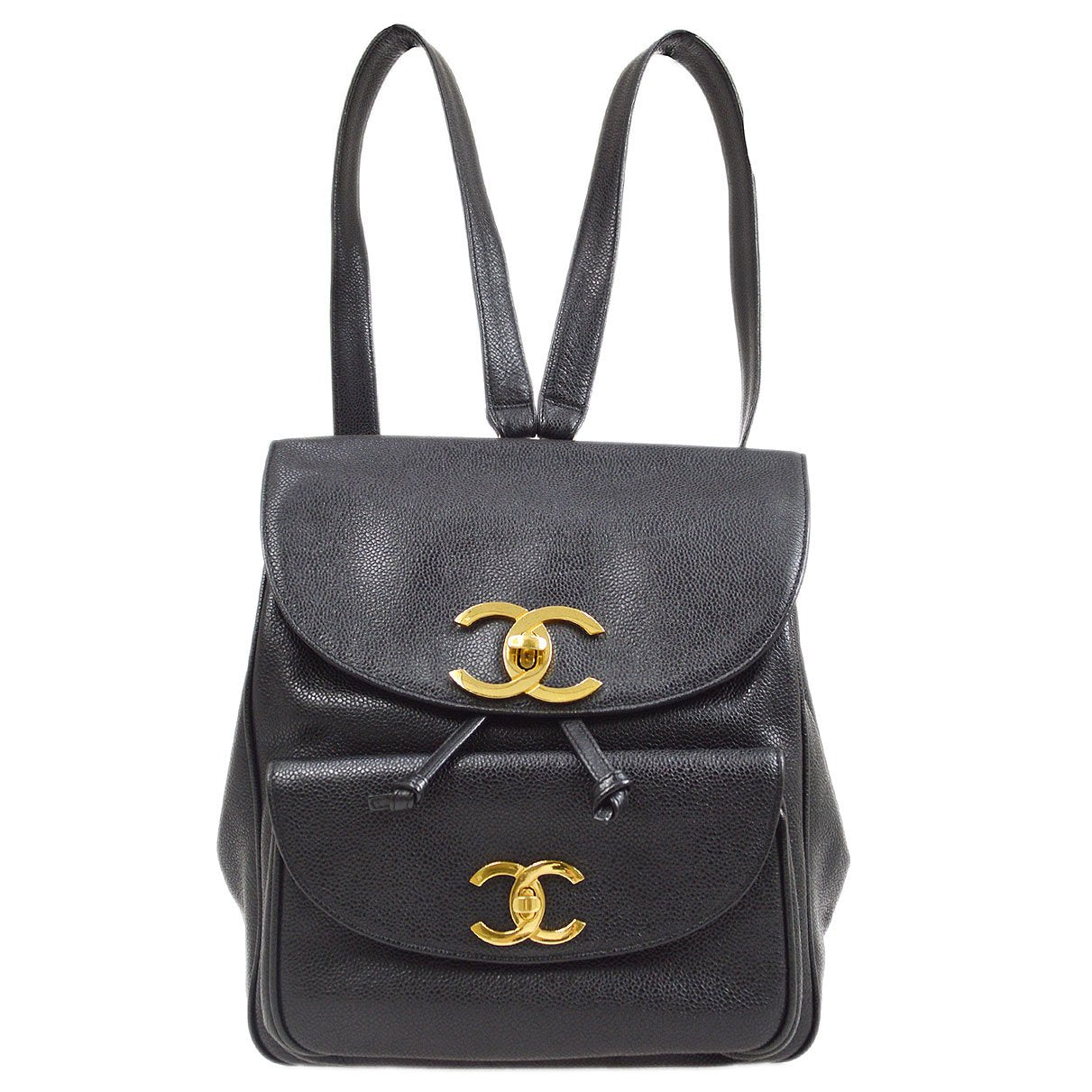 CHANEL 1996-1997 Chain Backpack Black Caviar Skin 42408
