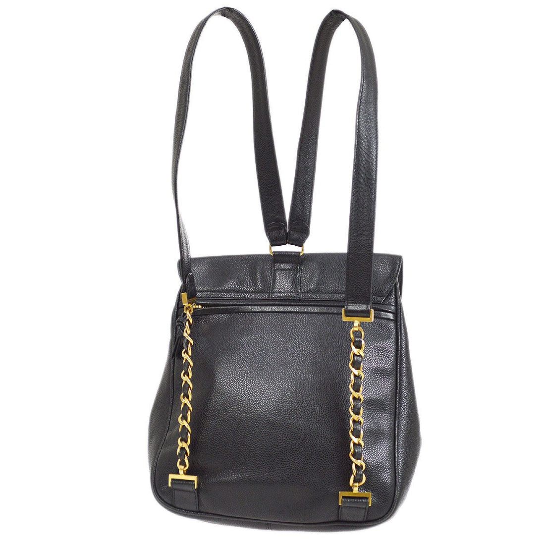 CHANEL 1996-1997 Chain Backpack Black Caviar Skin 42408