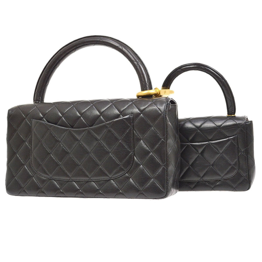 CHANEL 1994-1996 Classic Single Flap Handbags Set Black Lambskin 12123
