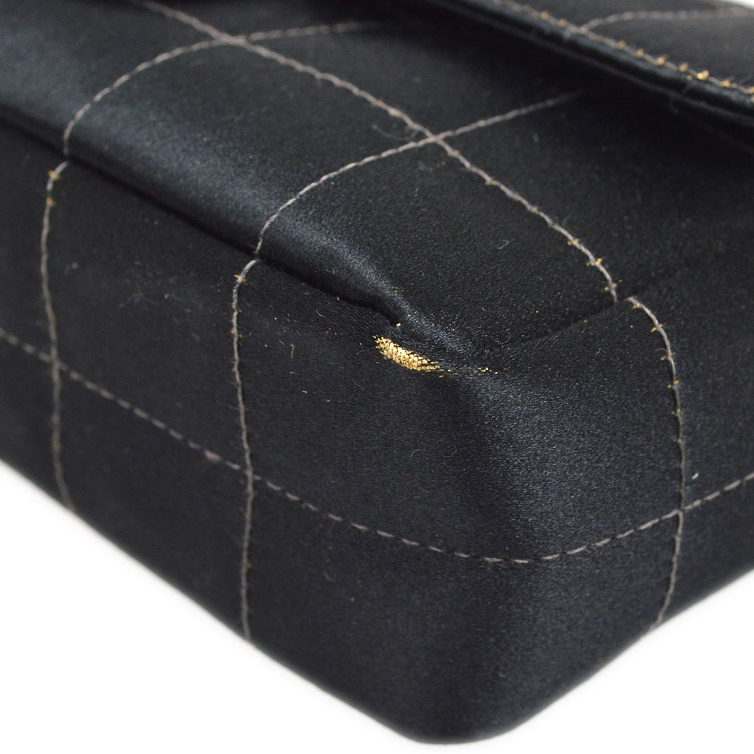 CHANEL 2003-2004 Camellia Choco Bar Chain Shoulder Bag Black Satin