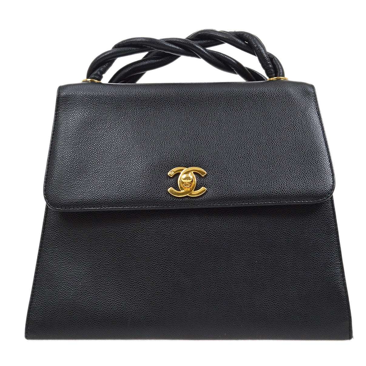 CHANEL 1997-1999 Braided Shoulder Bag Black Caviar Skin 12450