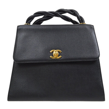 CHANEL 1997-1999 Braided Shoulder Bag Black Caviar Skin 12450
