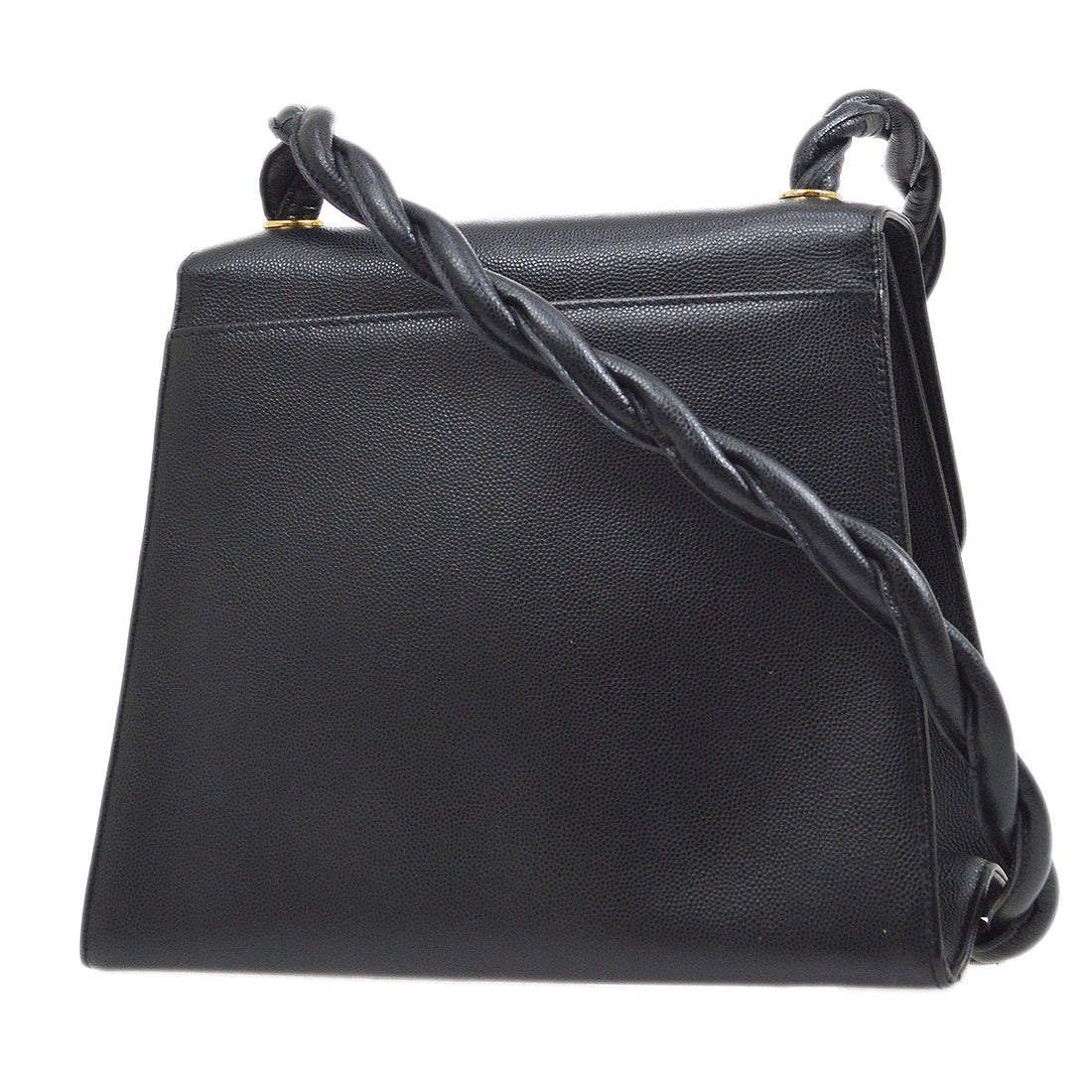 CHANEL 1997-1999 Braided Shoulder Bag Black Caviar Skin 12450