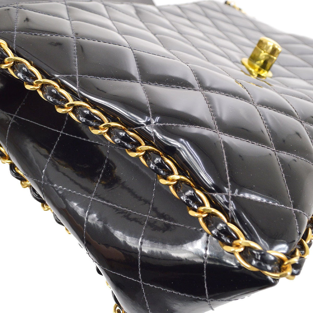 CHANEL * 1994 Black Patent Leather Chain Around Classic Flap Maxi