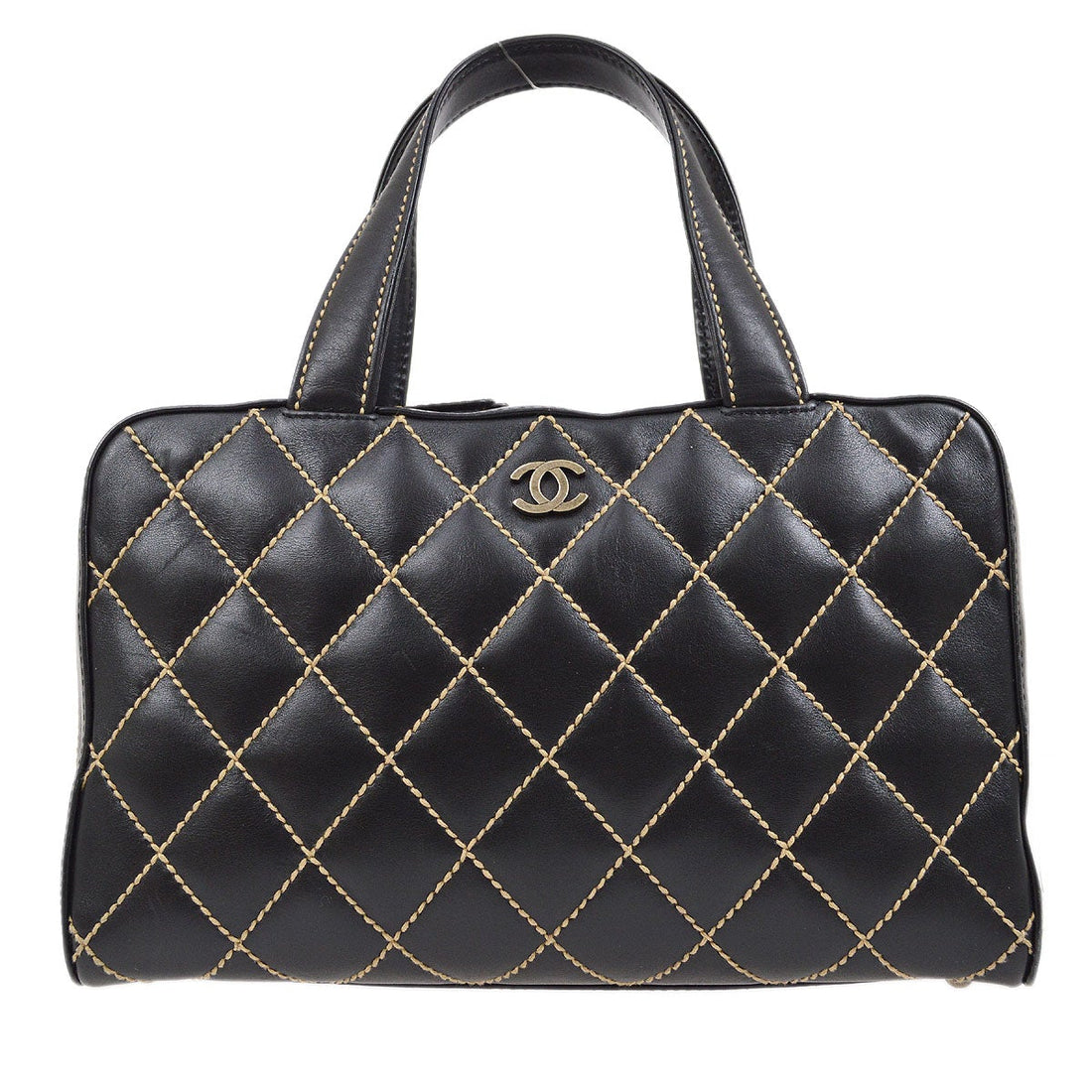 CHANEL 2000-2001 Black Calfskin Gunmetal CC Wild Stitch Handbag AK37963b