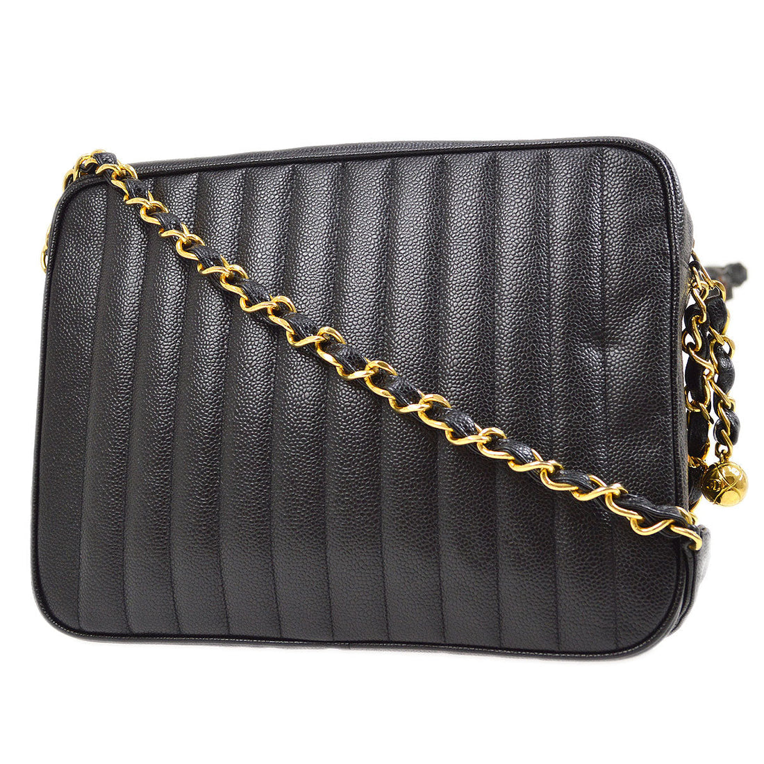 CHANEL 1994-1996 Black Caviar Vertical Pocket Camera Bag Jumbo 43917