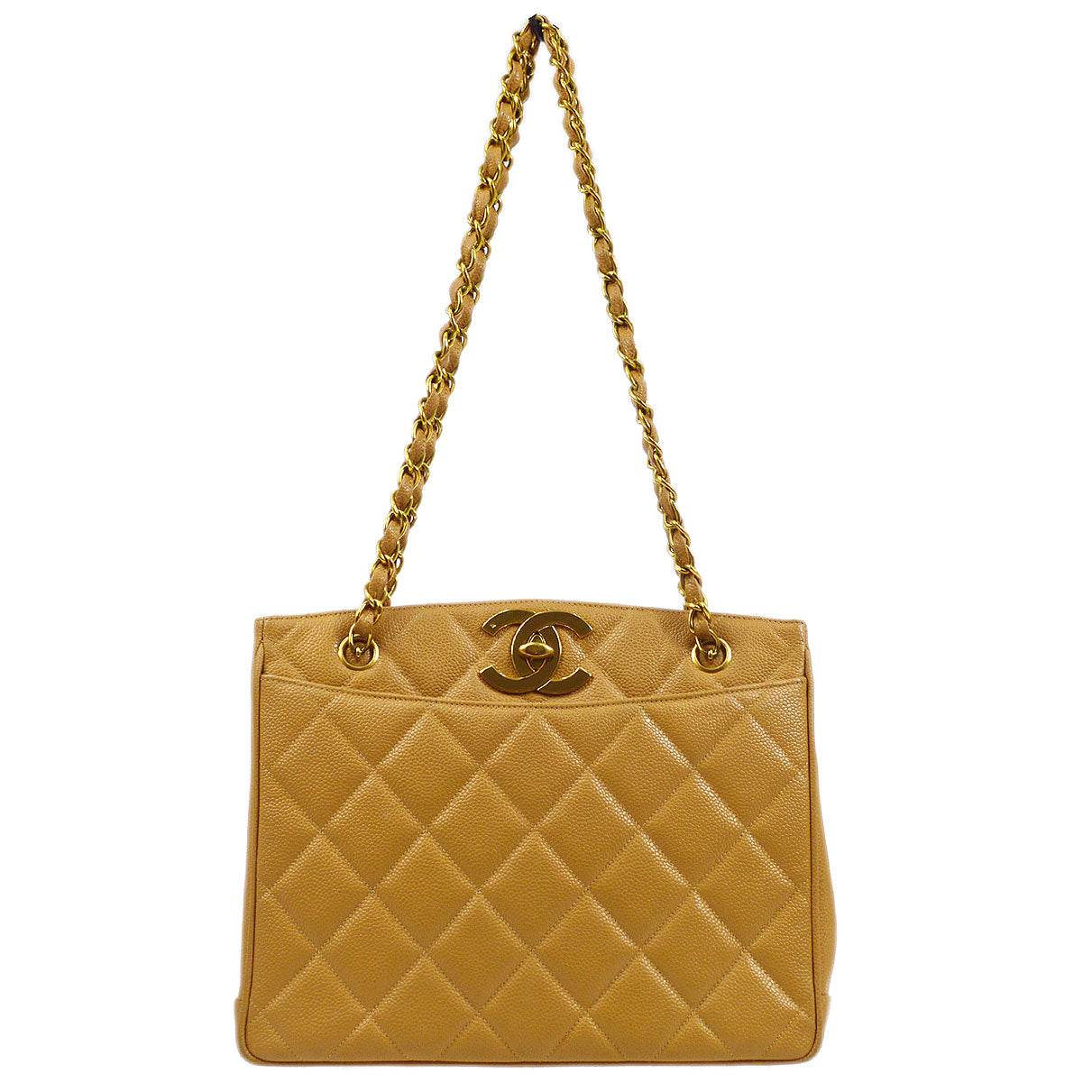 CHANEL 1994-1996 Beige Caviar Chain Tote Bag 44115