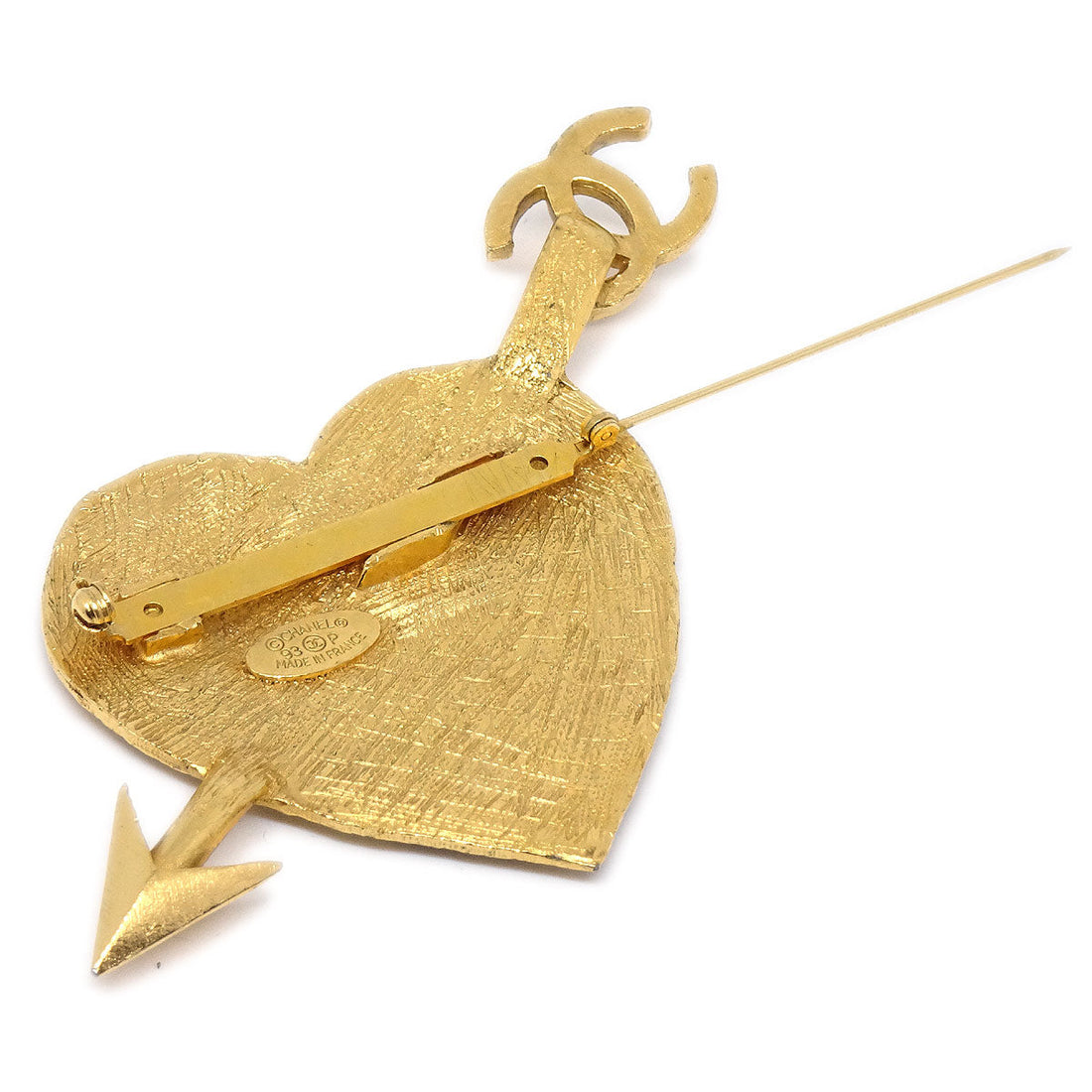 CHANEL 1993 Gold Graffiti Heart Arrow Brooch 52870