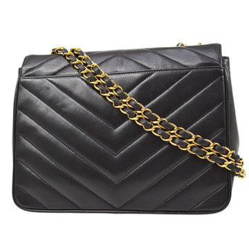 CHANEL? 1991-1994 Black Lambskin Chevron Letter Flap Bag Small 14355