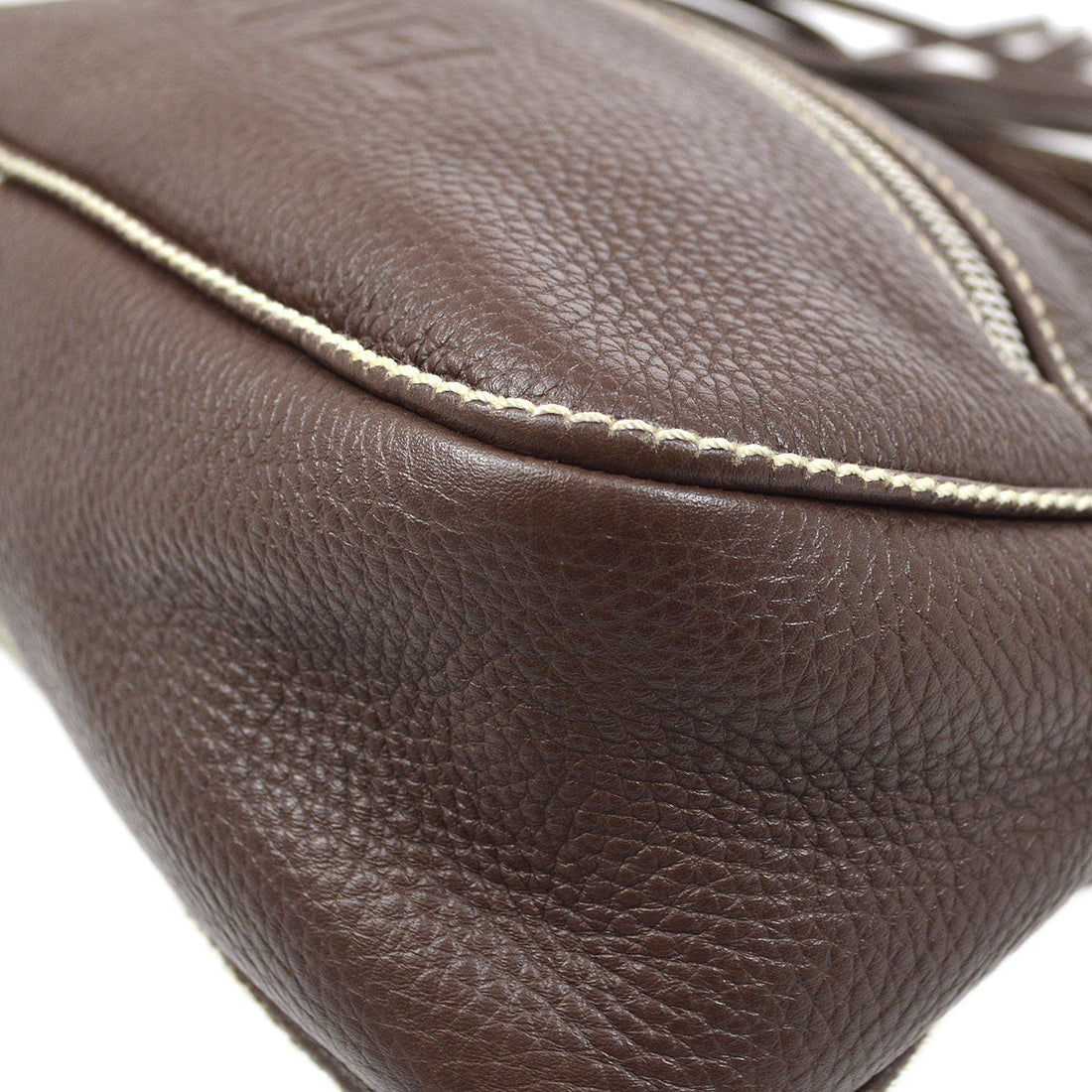 CHANEL 2003-2004 Brown Caviar Embossed Logo Shoulder Bag