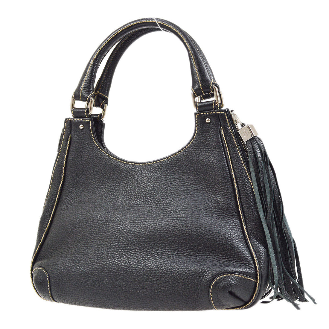 CHANEL 2003-2004 Black Caviar Embossed Logo Hobo Bag 06080