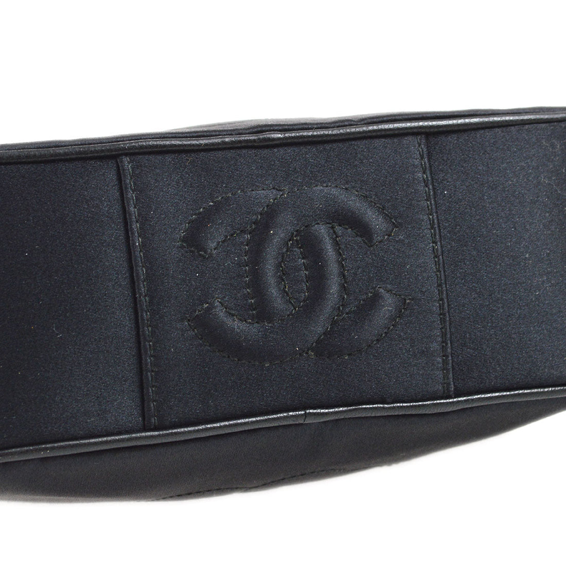 CHANEL 1996-1997 Camellia Stitched Bag Mini Black Satin 73509