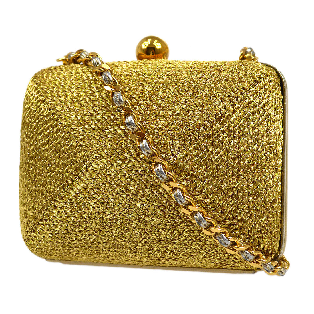 CHANEL 1998 Woven Evening Bag Gold 63979