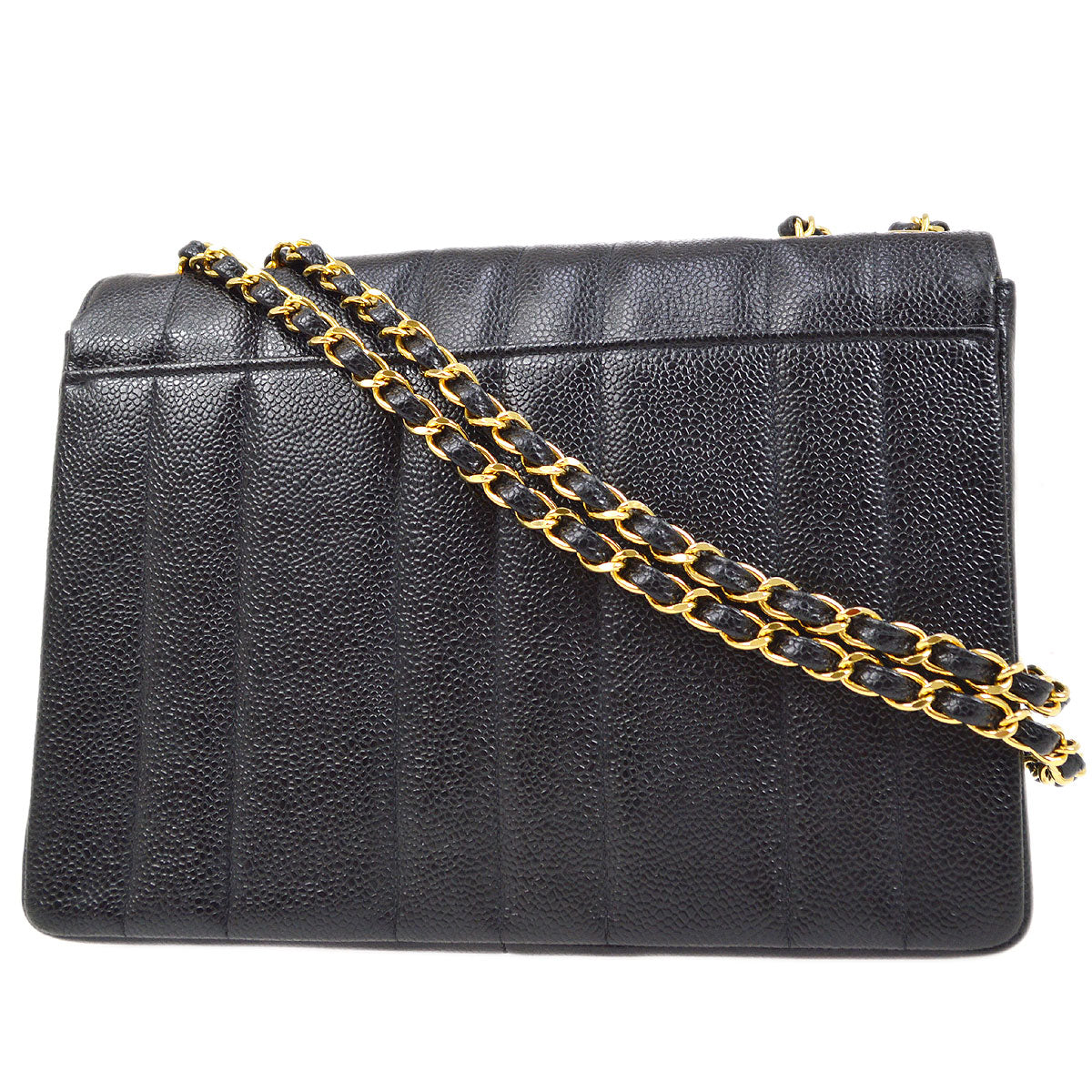 Chanel? 1994-1996 Black Caviar Vertical Straight Flap Medium 84568