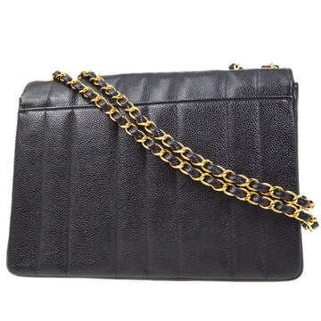 Chanel? 1994-1996 Black Caviar Vertical Straight Flap Medium 84568