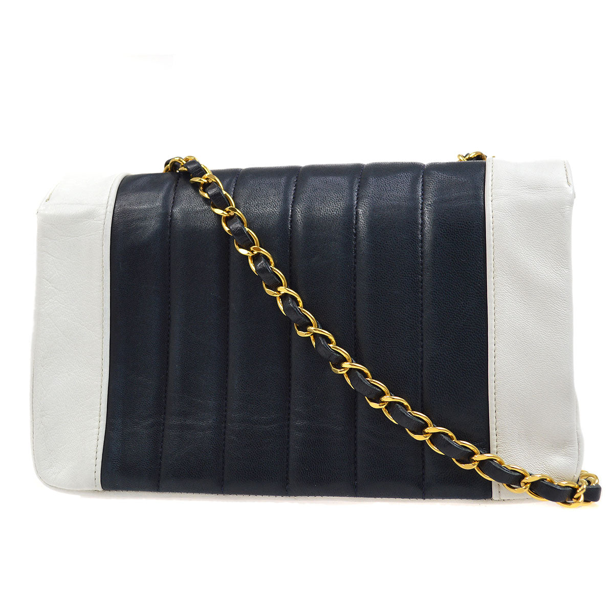 Chanel? 1993 Navy White Lambskin Vertical Border Flap Small 85081