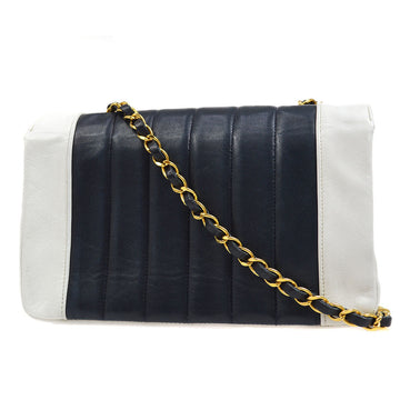 Chanel? 1993 Navy White Lambskin Vertical Border Flap Small 85081
