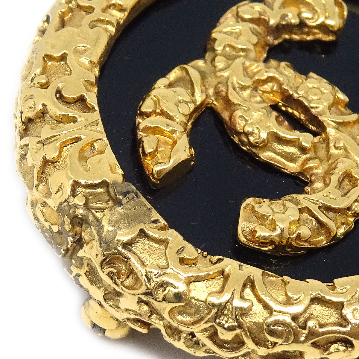 CHANEL 1993 Brooch Pin Gold Black 64502
