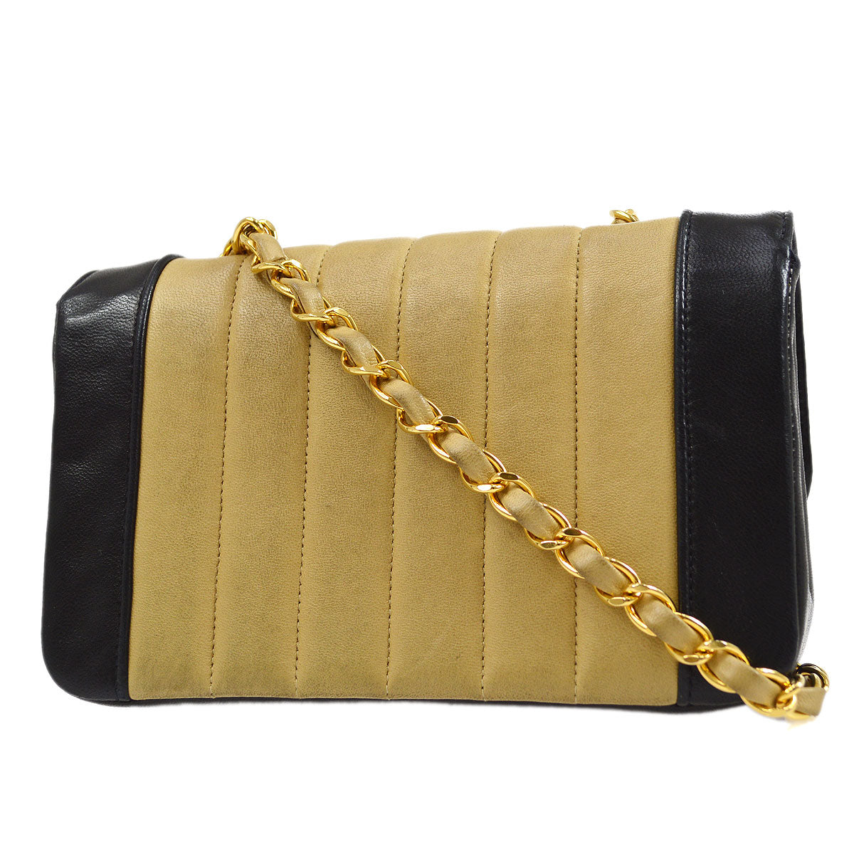 Chanel? 1993 Vertical Border Flap Mini Beige Black Lambskin 64721