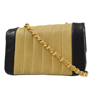 Chanel? 1993 Vertical Border Flap Mini Beige Black Lambskin 64721