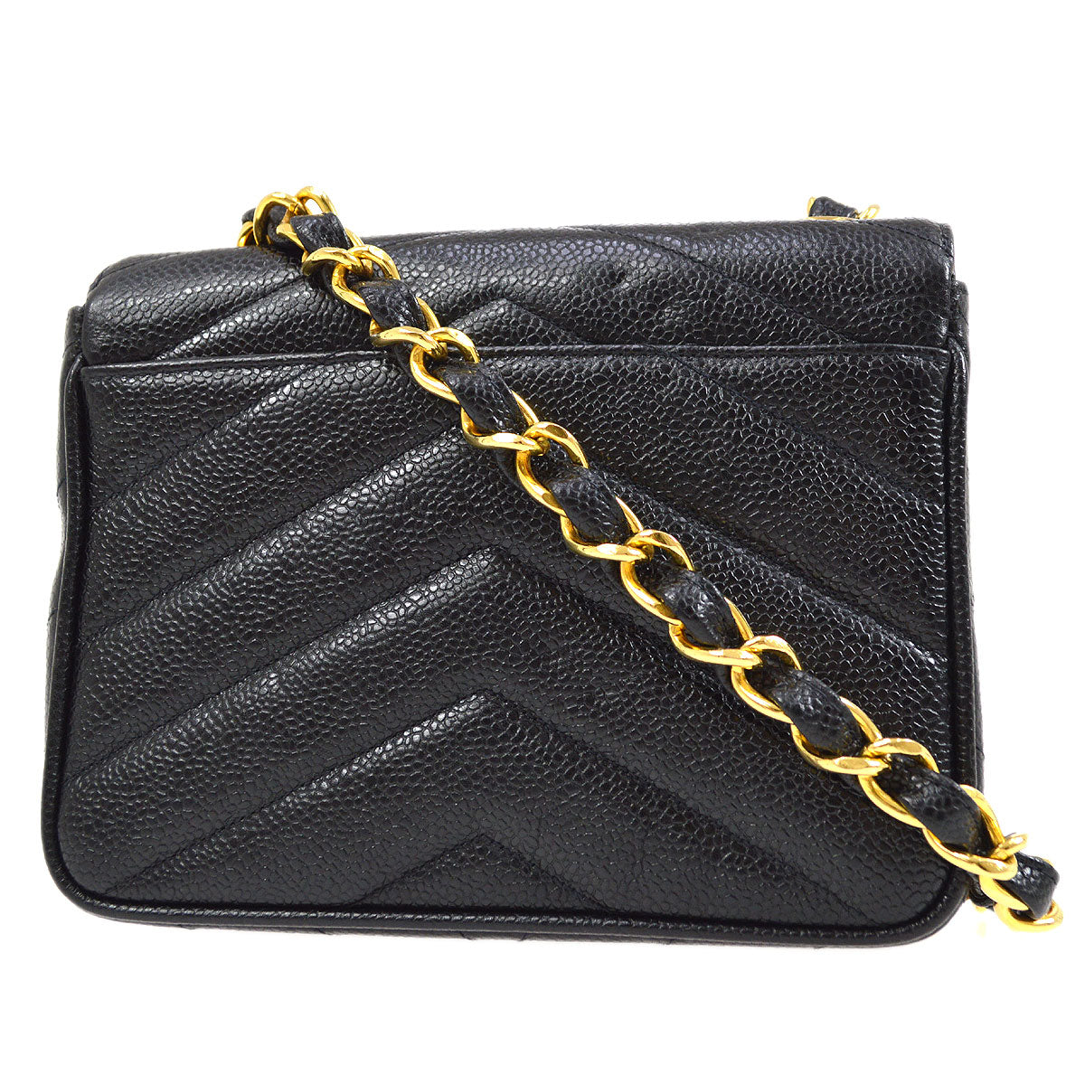 Chanel? 1994-1996 Black Caviar Chevron Letter Flap Bag 75337
