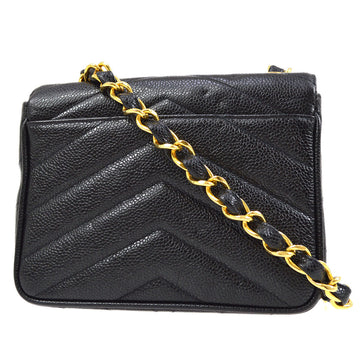 Chanel? 1994-1996 Black Caviar Chevron Letter Flap Bag 75337