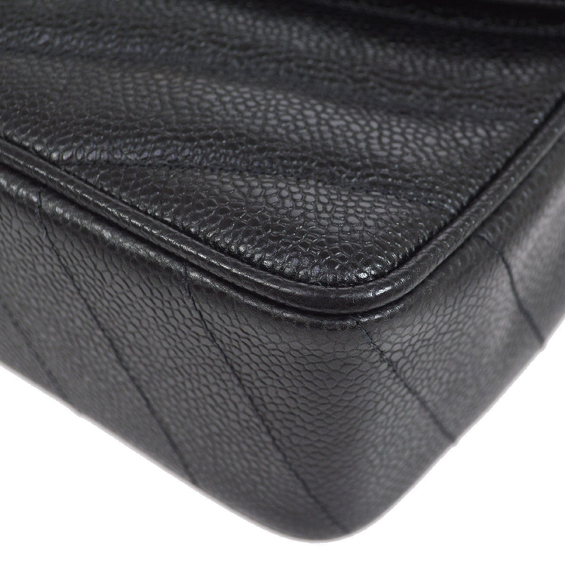 Chanel? 1994-1996 Black Caviar Chevron Letter Flap Bag 75337