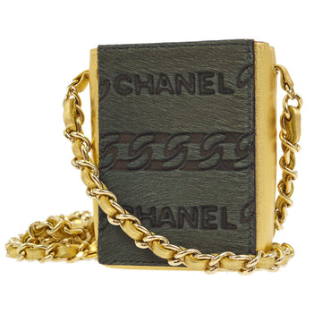 CHANEL 2000-2001 Chain Mini Shoulder Pochette Pony Hair Khaki