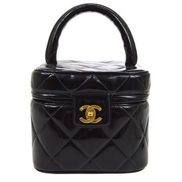 CHANEL 1995 Heart Mirror Vanity Handbag Black Patent leather AK25718c