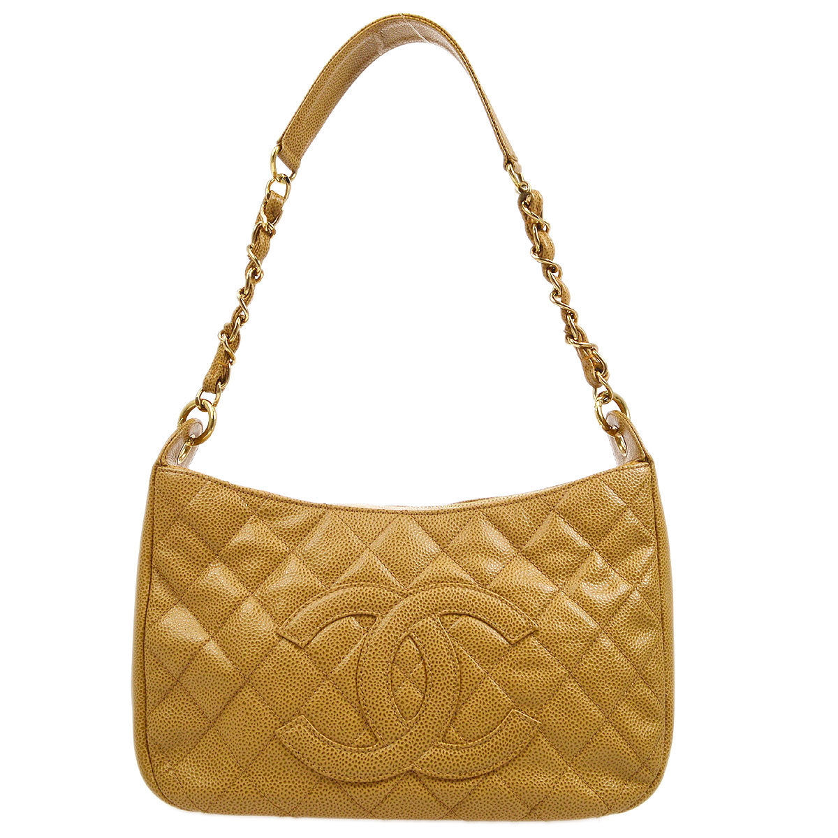 CHANEL 2003-2004 Hobo Bag Beige Caviar 23891