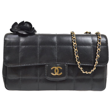 CHANEL 2003-2004 Camellia Choco Bar Shoulder Bag Mini Black Lambskin 15690