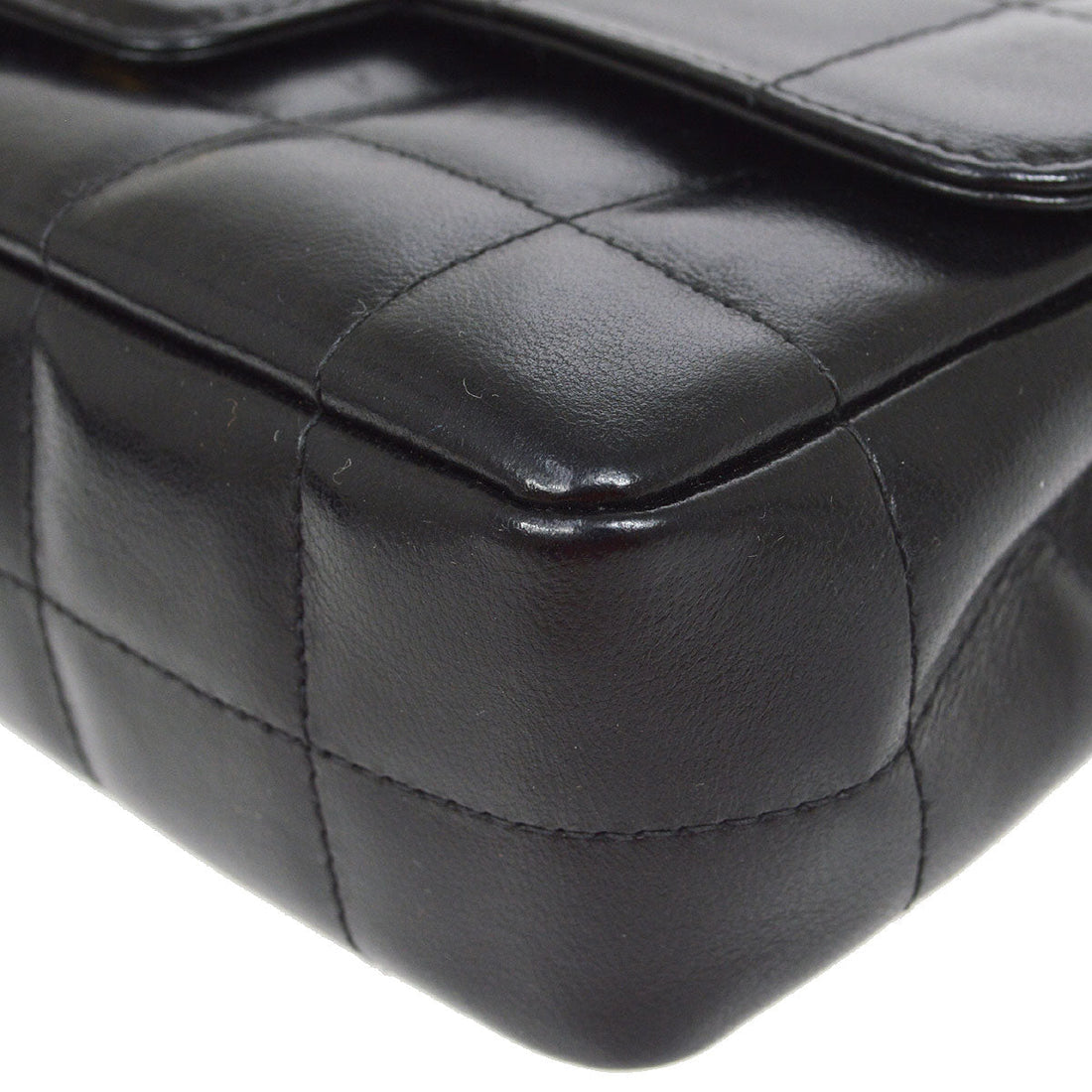 CHANEL 2003-2004 Camellia Choco Bar Shoulder Bag Mini Black Lambskin